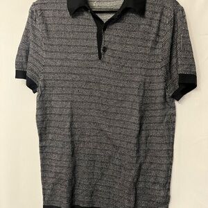 Zara Black and White Micro-Pattern Polo